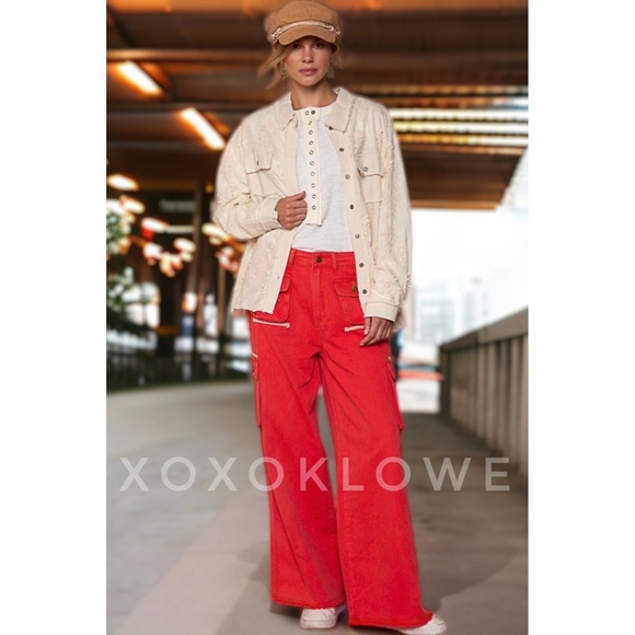 POL Red Cargo Pants Wide Leg Loose Slouchy Fit - Picture 3 of 15